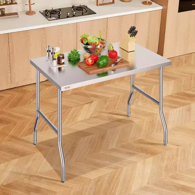 Table de préparation commerciale pliable VEVOR, plan de travail commercial 48 x 30 pouces, table pliante robuste en acier inoxydable avec charge de 300 lb, argent