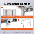 Table de préparation commerciale pliable VEVOR, plan de travail commercial 48 x 30 pouces, table pliante robuste en acier inoxydable avec charge de 300 lb, argent