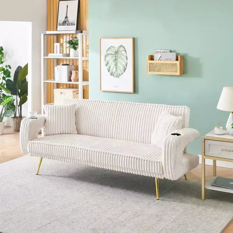 Canapé Zeus & Ruta minimaliste en velours côtelé avec coussins décoratifs