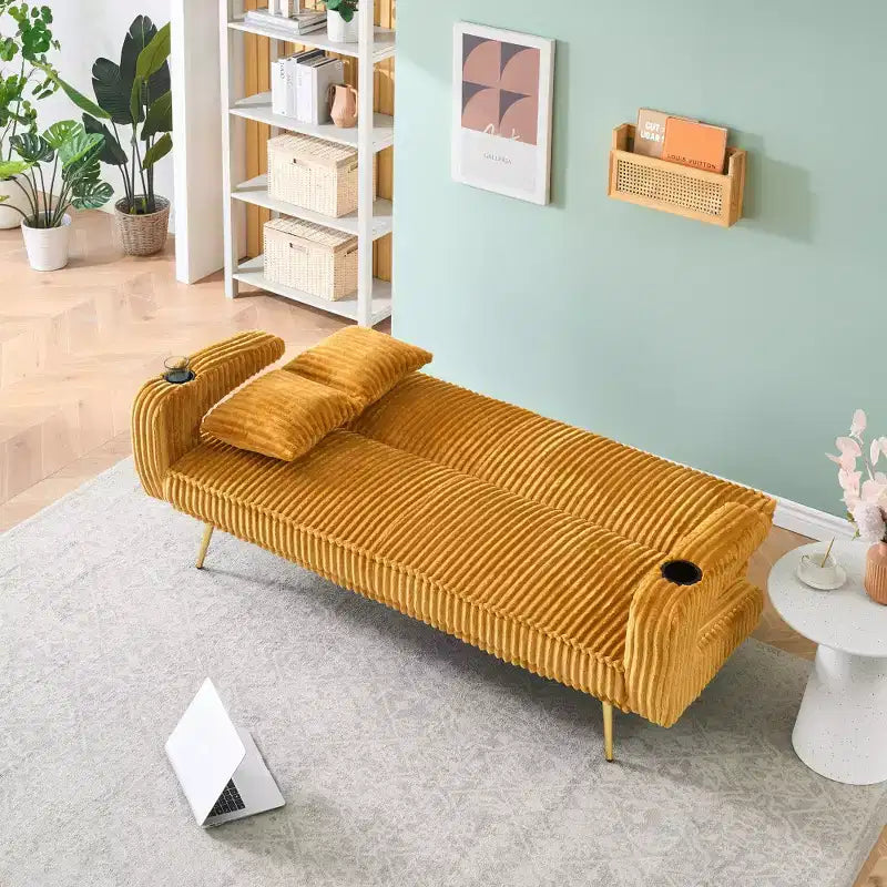 Canapé Zeus & Ruta minimaliste en velours côtelé avec coussins décoratifs