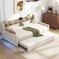 Lit de repos double AMERLIFE avec lit gigogne, lit rembourré avec tête de lit de rangement, LED et station de recharge, cadre d'angle en velours pour chambre à coucher/chambre d'amis