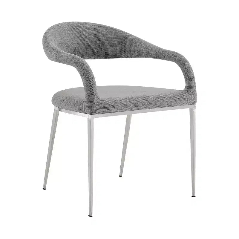 HomeRoots Set of Two Gray And Silver Upholstered Polyester Open Back Dining Arm Chairs