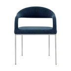 HomeRoots Lot de deux chaises de salle à manger avec accoudoirs, dossier ouvert, en polyester capitonné, bleu et argent