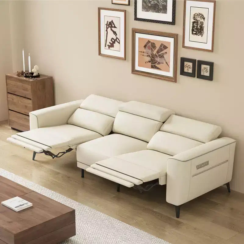 Gaoyangjiaju Canapé 3 places en cuir véritable ultra-confortable de 285,75 cm, canapé à deux moteurs