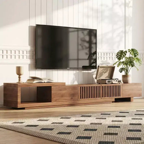 78.54 Modern Walnut Wood Extendable TV Stand for TVs up to 100 Gaoyangjiaju