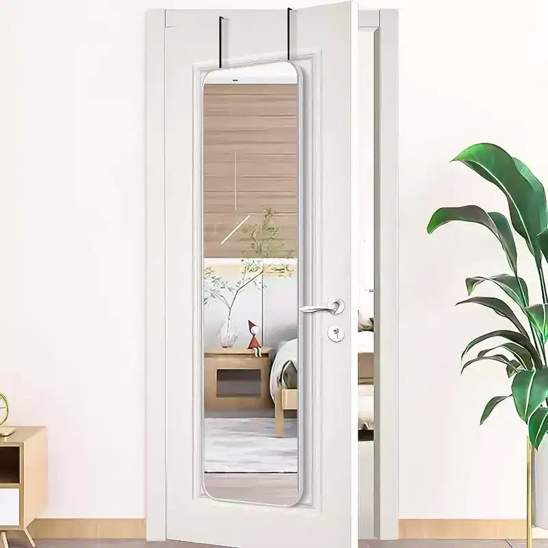 Whisen Miroir de porte mince 47x14 pouces, verre HD avec cadre en aluminium antirouille