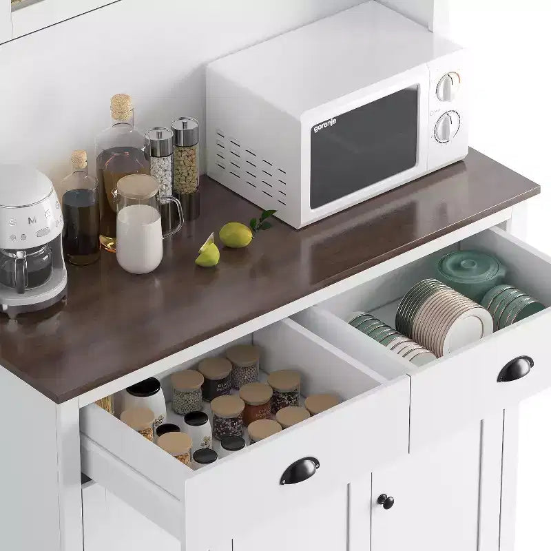 TROPOW Meuble de Rangement de Cuisine de Ferme avec Tiroirs et Étagères Réglables, Meuble de Rangement Autonome de 180 cm de Haut, Meuble de Bar à Café