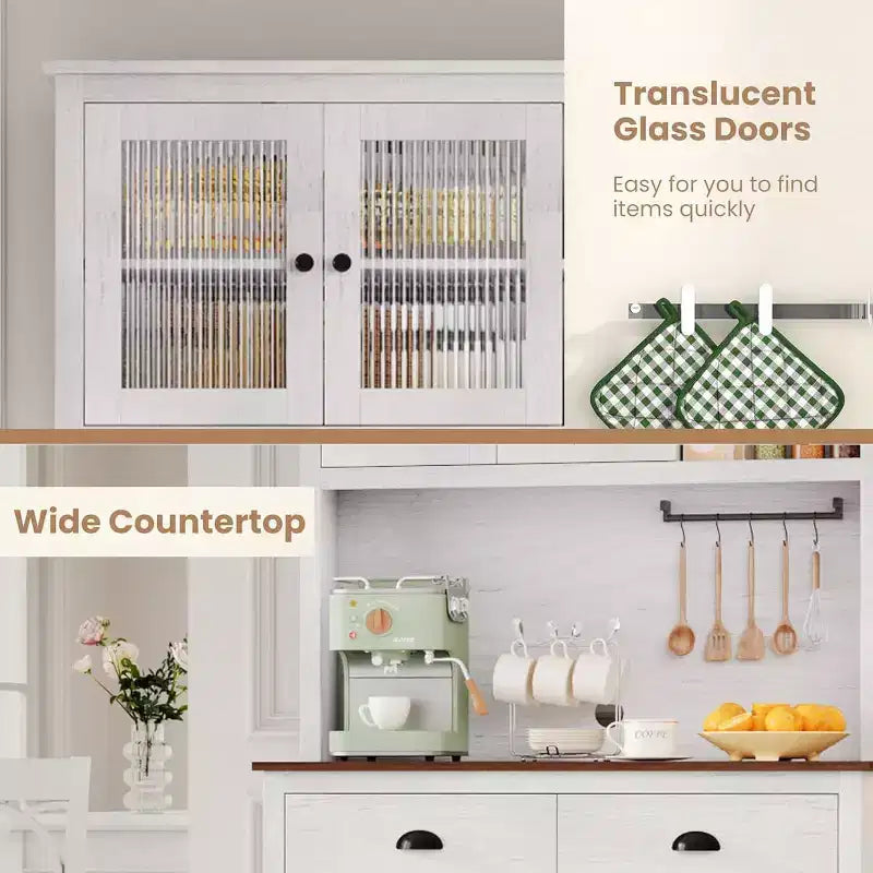 TROPOW Meuble de Rangement de Cuisine de Ferme avec Tiroirs et Étagères Réglables, Meuble de Rangement Autonome de 180 cm de Haut, Meuble de Bar à Café