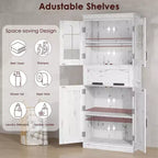 Armoire de rangement haute Acekool avec double portes, étagères réglables et tiroir, accent en verre pour salle de bain, salon, cuisine