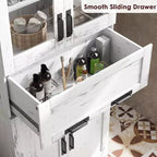 Armoire de rangement haute Acekool avec double portes, étagères réglables et tiroir, accent en verre pour salle de bain, salon, cuisine