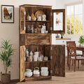 Acekool Tall Storage Cabinet with Double Doors, Adjustable Shelves & Drawer, Glass Accent for Bathroom, Living Room, Kitchen