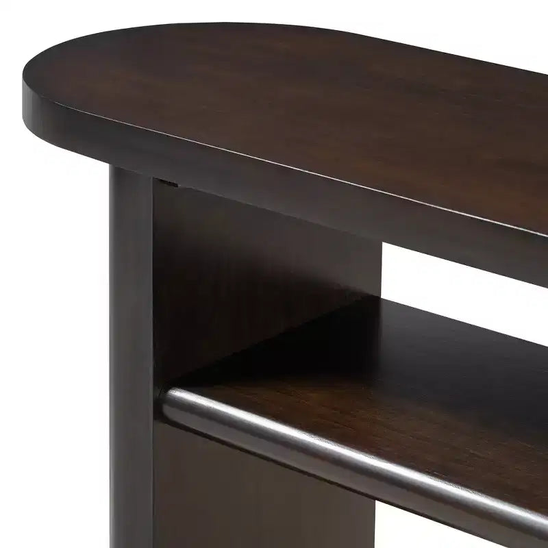 MAYEERTY Table console élégante et minimaliste avec bords arrondis et étagère robuste pour salon, couleur expresso