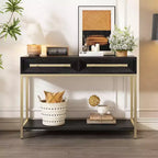 MAYEERTY Console Table with Two Drawers Retro Striking Geometric Design for Living Room Black