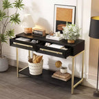 MAYEERTY Table console avec deux tiroirs Design géométrique rétro saisissant pour le salon Noir
