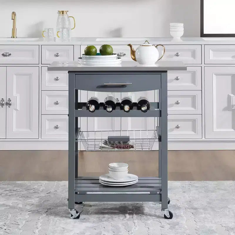 30Mobile Îlot de Cuisine Roulant Chariot de Service avec Tiroir Inférieur et Panier de Rangement Coulissant en Fil de Fer