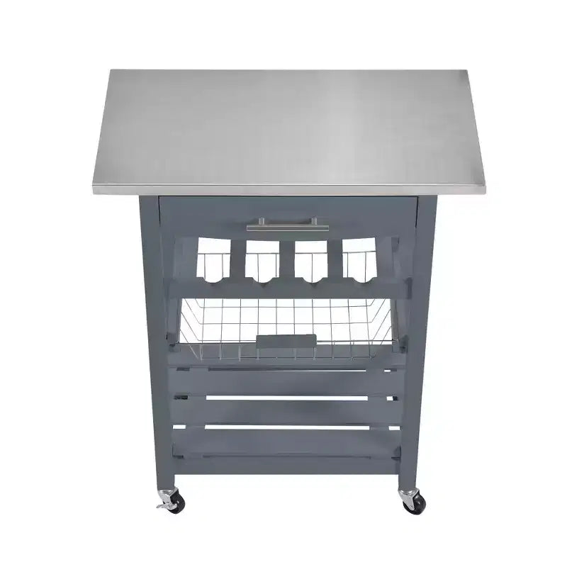 30Mobile Îlot de Cuisine Roulant Chariot de Service avec Tiroir Inférieur et Panier de Rangement Coulissant en Fil de Fer