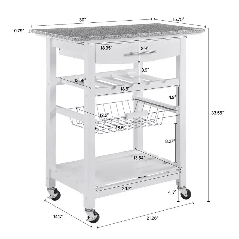30Mobile Îlot de Cuisine Roulant Chariot de Service avec Tiroir Inférieur et Panier de Rangement Coulissant en Fil de Fer