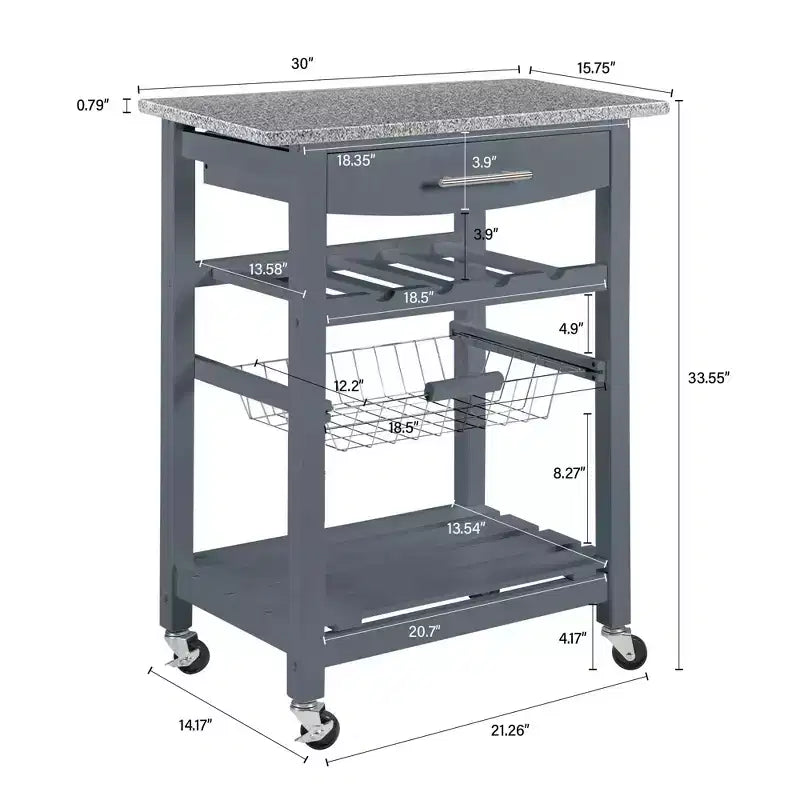 30Mobile Îlot de Cuisine Roulant Chariot de Service avec Tiroir Inférieur et Panier de Rangement Coulissant en Fil de Fer