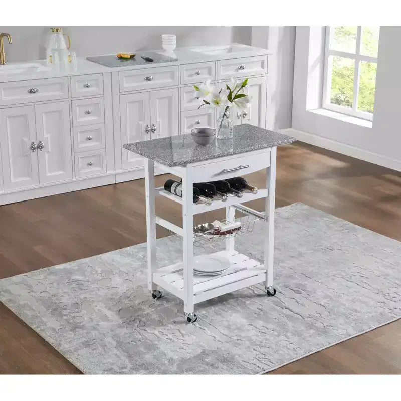 30Mobile Îlot de Cuisine Roulant Chariot de Service avec Tiroir Inférieur et Panier de Rangement Coulissant en Fil de Fer