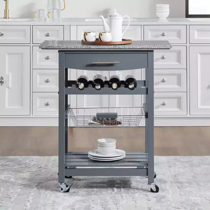 30Mobile Îlot de Cuisine Roulant Chariot de Service avec Tiroir Inférieur et Panier de Rangement Coulissant en Fil de Fer