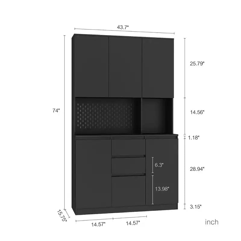 Meuble de cuisine haut autoportant GDFStudio Reginald Modern 74 po avec 6 portes et 2 tiroirs
