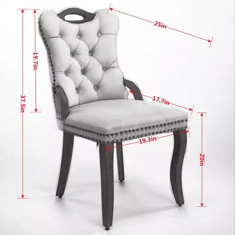 Lot de 2 chaises de salle à manger Zeus & Ruta en velours vintage avec bordure touffetée faite à la main, poignées en bois massif et clous décoratifs en cuivre