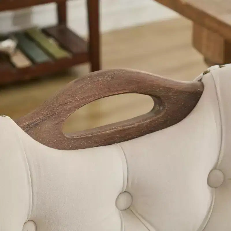 Lot de 2 chaises de salle à manger Zeus & Ruta en velours vintage avec bordure touffetée faite à la main, poignées en bois massif et clous décoratifs en cuivre