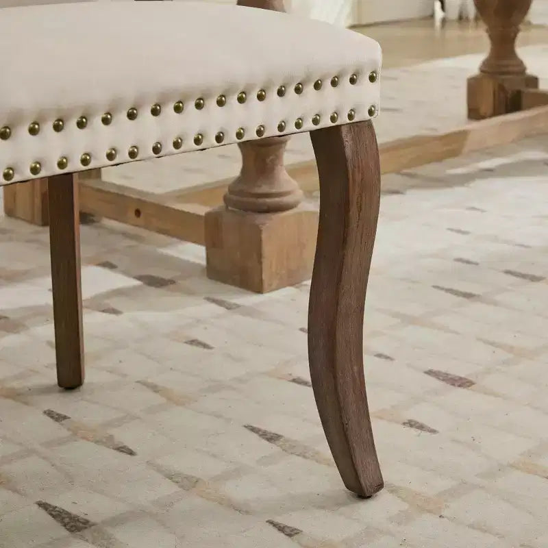 Lot de 2 chaises de salle à manger Zeus & Ruta en velours vintage avec bordure touffetée faite à la main, poignées en bois massif et clous décoratifs en cuivre