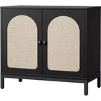 Meuble de rangement en rotin, buffet de cuisine avec portes en rotin et étagères réglables, pour salon, salle à manger, couloir