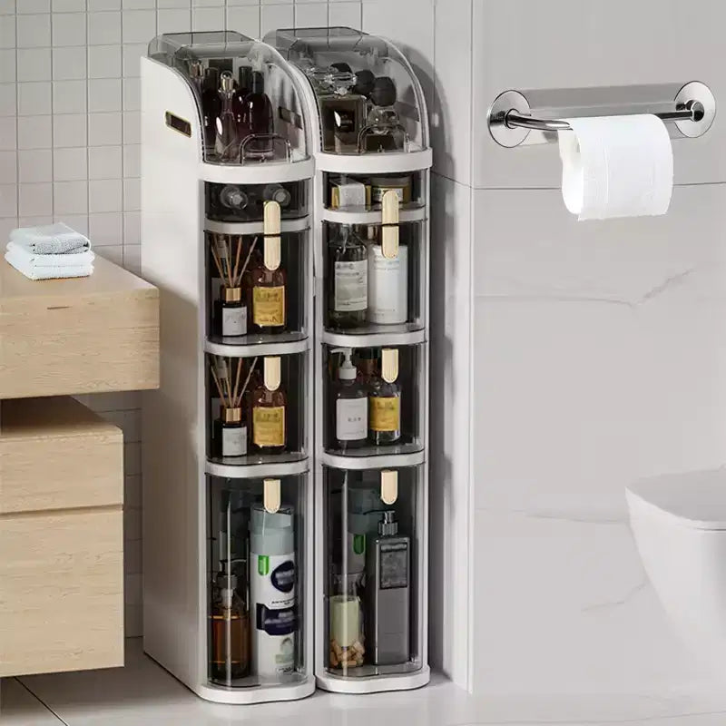 Meuble de rangement de salle de bain fin, Armoire étroite avec tiroirs, roulettes, poignée, porte-papier toilette, Organisateur de sol roulant en plastique pour salle de bain, cuisine