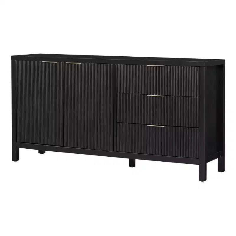 Buffet Okak en bois, Meuble de rangement avec portes incurvées en relief, Console pour Cuisine, Salon, Bureau