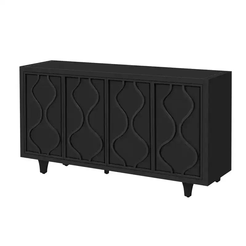 Buffet Okak en bois, Meuble de rangement avec portes incurvées en relief, Console pour Cuisine, Salon, Bureau