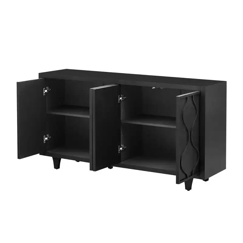 Buffet Okak en bois, Meuble de rangement avec portes incurvées en relief, Console pour Cuisine, Salon, Bureau
