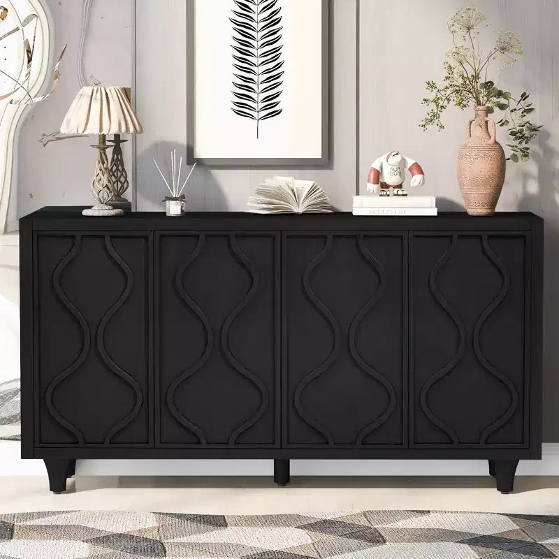 Okak Wooden Sideboard Buffet, Storage Cabinet with Embossed Curved Doors, Console Table for Kitchen Living Room Study