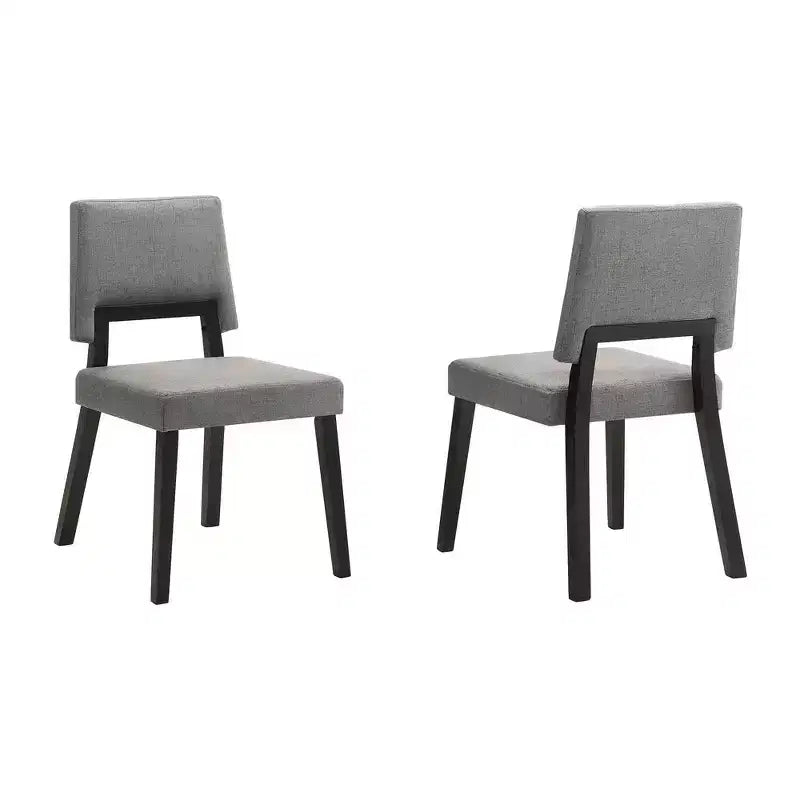 Armen Living,Channell Wood Dining Chair in Black Finish with Charcoal Fabric - Set of 2