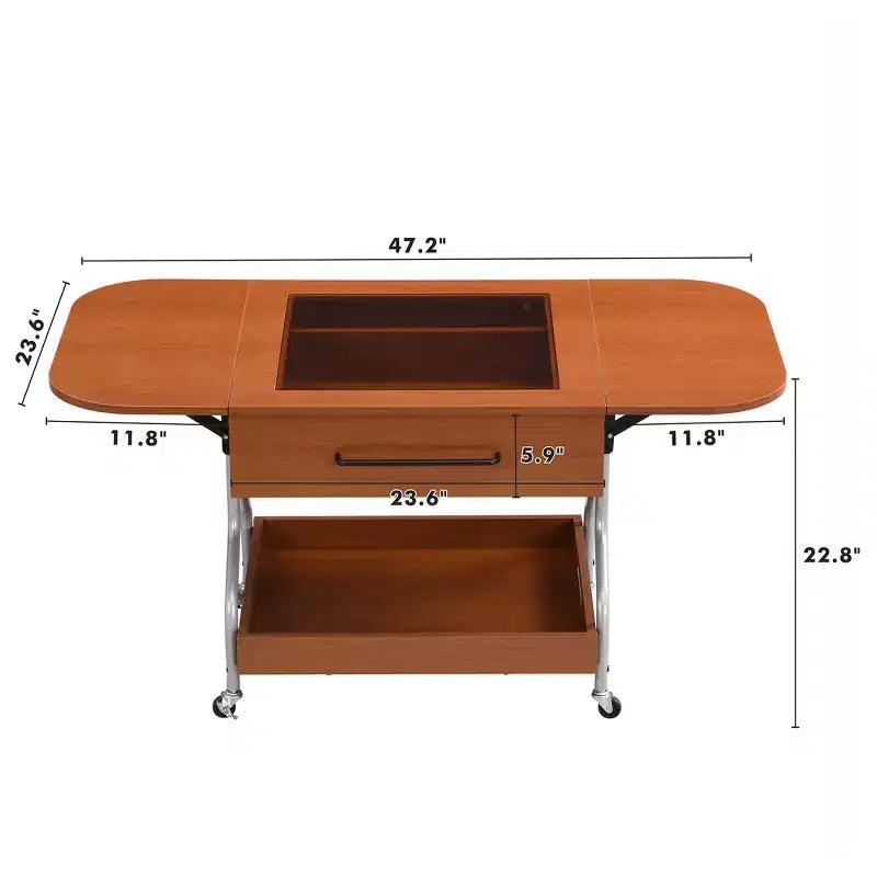 Table basse pliante moderne Zeus & Ruta avec roulettes, 1 tiroir et 2 niveaux de rangement, structure métallique pour salon