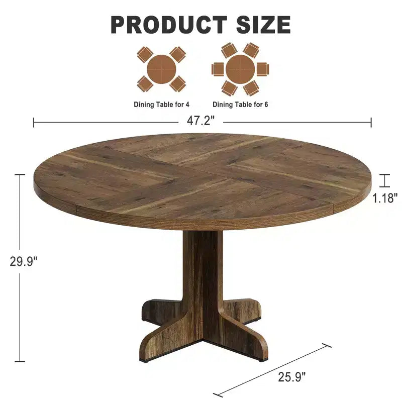 Table à manger ronde GustoWave 47, avec plateau en bois