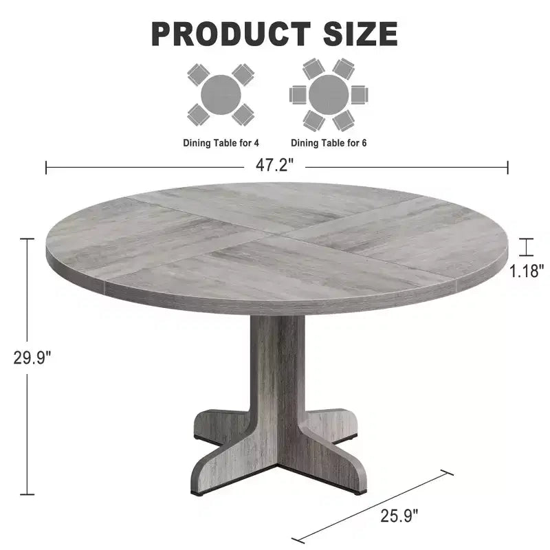 Table à manger ronde GustoWave 47, avec plateau en bois