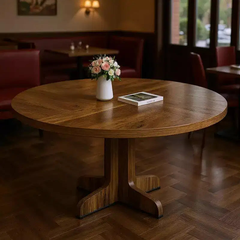 Table à manger ronde GustoWave 47, avec plateau en bois