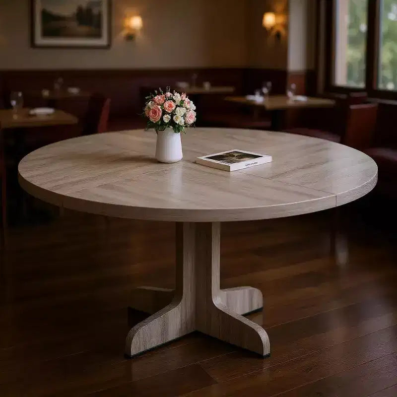 Table à manger ronde GustoWave 47, avec plateau en bois