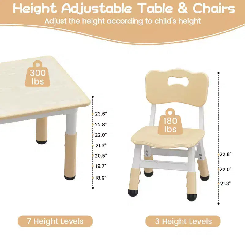 Ensemble Table et Chaises pour Enfants, Bureau d'Activités pour Enfants avec Plateau Anti-Graffiti Facile à Nettoyer et Pieds Antidérapants, Table Réglable en Hauteur et 4 Chaises
