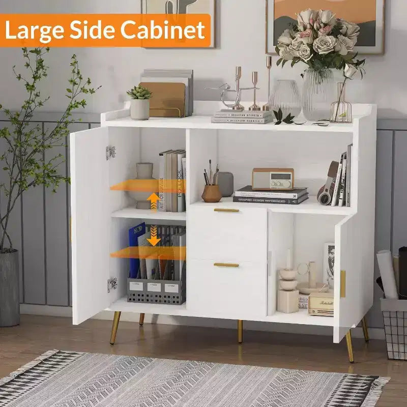 Buffet de rangement moderne, 2 portes et 2 tiroirs, 99 cm de large, station de café compacte pour cuisine, salon, salle à manger