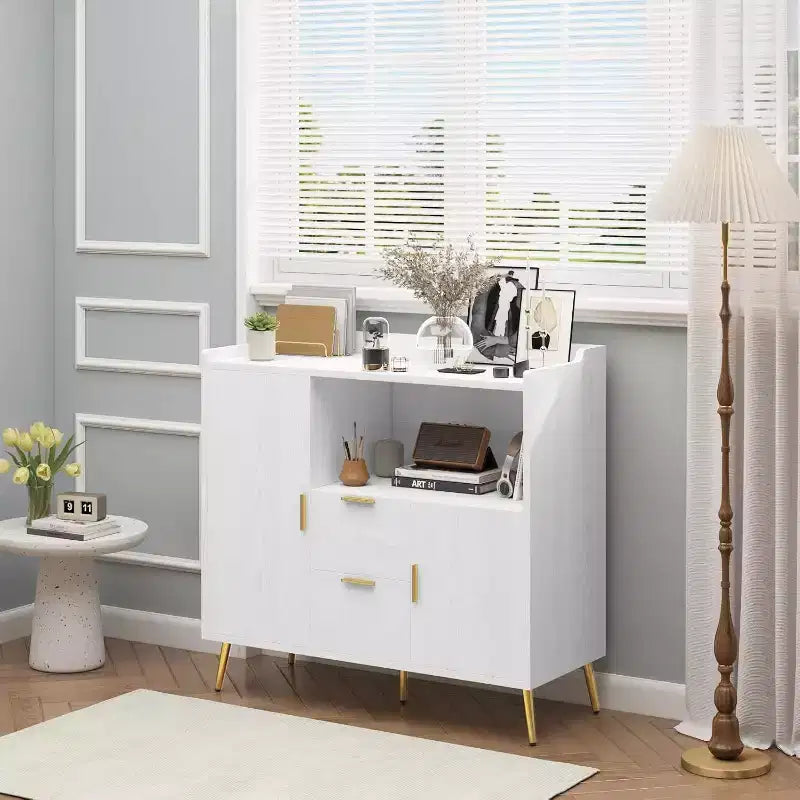 Buffet de rangement moderne, 2 portes et 2 tiroirs, 99 cm de large, station de café compacte pour cuisine, salon, salle à manger