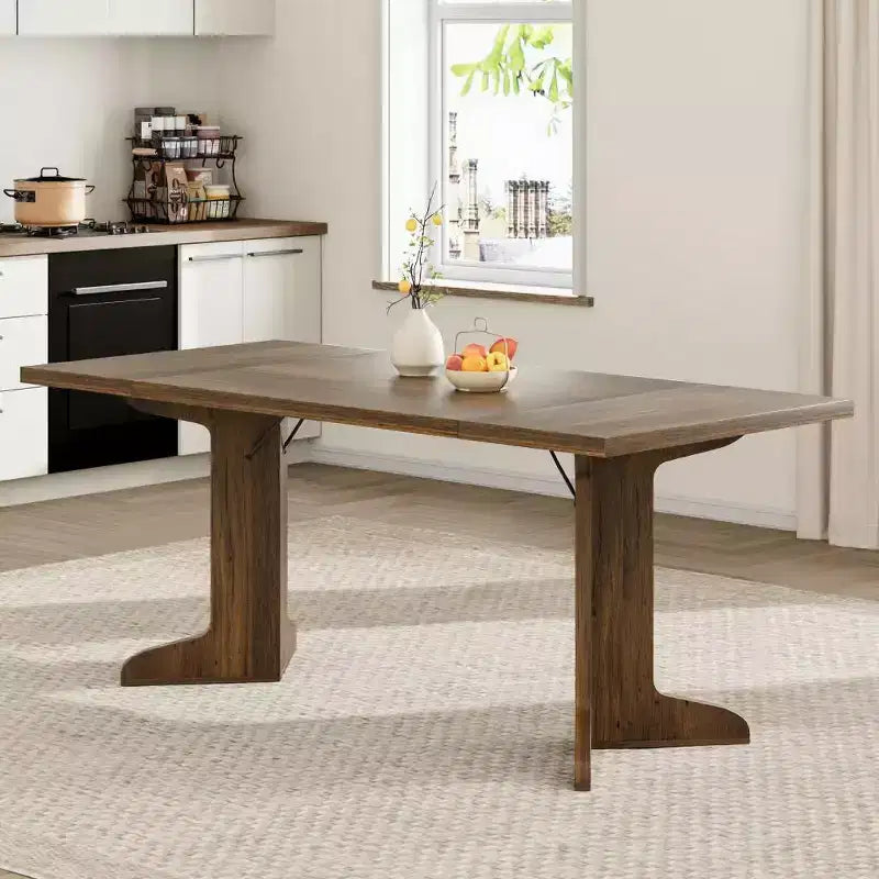 Table de cuisine rectangulaire GustoWave 71.1 de style rustique, avec plateau épais