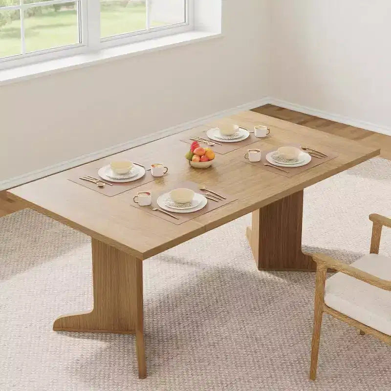 Table de cuisine rectangulaire GustoWave 71.1 de style rustique, avec plateau épais