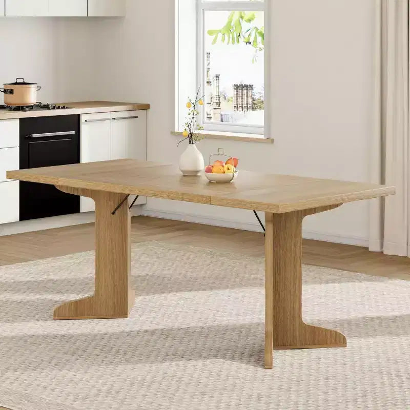 Table de cuisine rectangulaire GustoWave 71.1 de style rustique, avec plateau épais