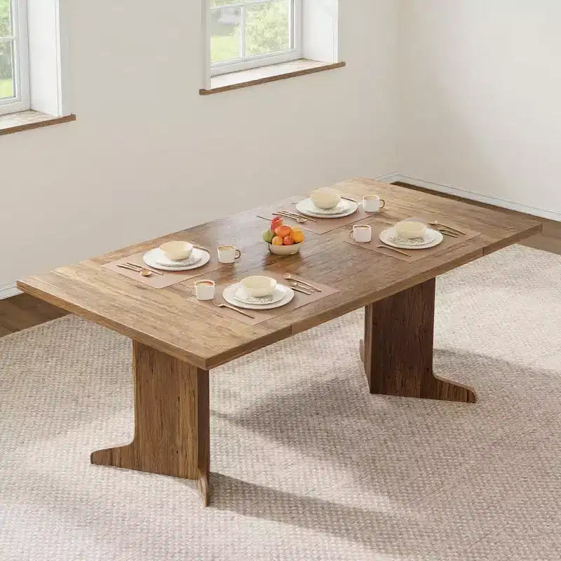 Table de cuisine rectangulaire GustoWave 71.1 de style rustique, avec plateau épais