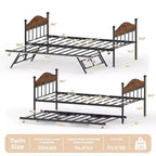 Lit de repos gigogne, lit de repos simple en métal avec tête de lit élégante, cadre de lit de canapé avec lit gigogne pliant relevable, plate-forme à lattes en acier robuste