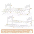 Lit de repos gigogne, lit de repos simple en métal avec tête de lit élégante, cadre de lit de canapé avec lit gigogne pliant relevable, plate-forme à lattes en acier robuste