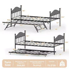 Lit de repos gigogne, lit de repos simple en métal avec tête de lit élégante, cadre de lit de canapé avec lit gigogne pliant relevable, plate-forme à lattes en acier robuste